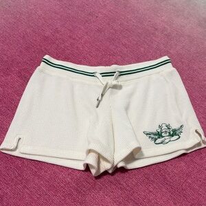 Boys Lie Cream Shorts with Green Embroidery
